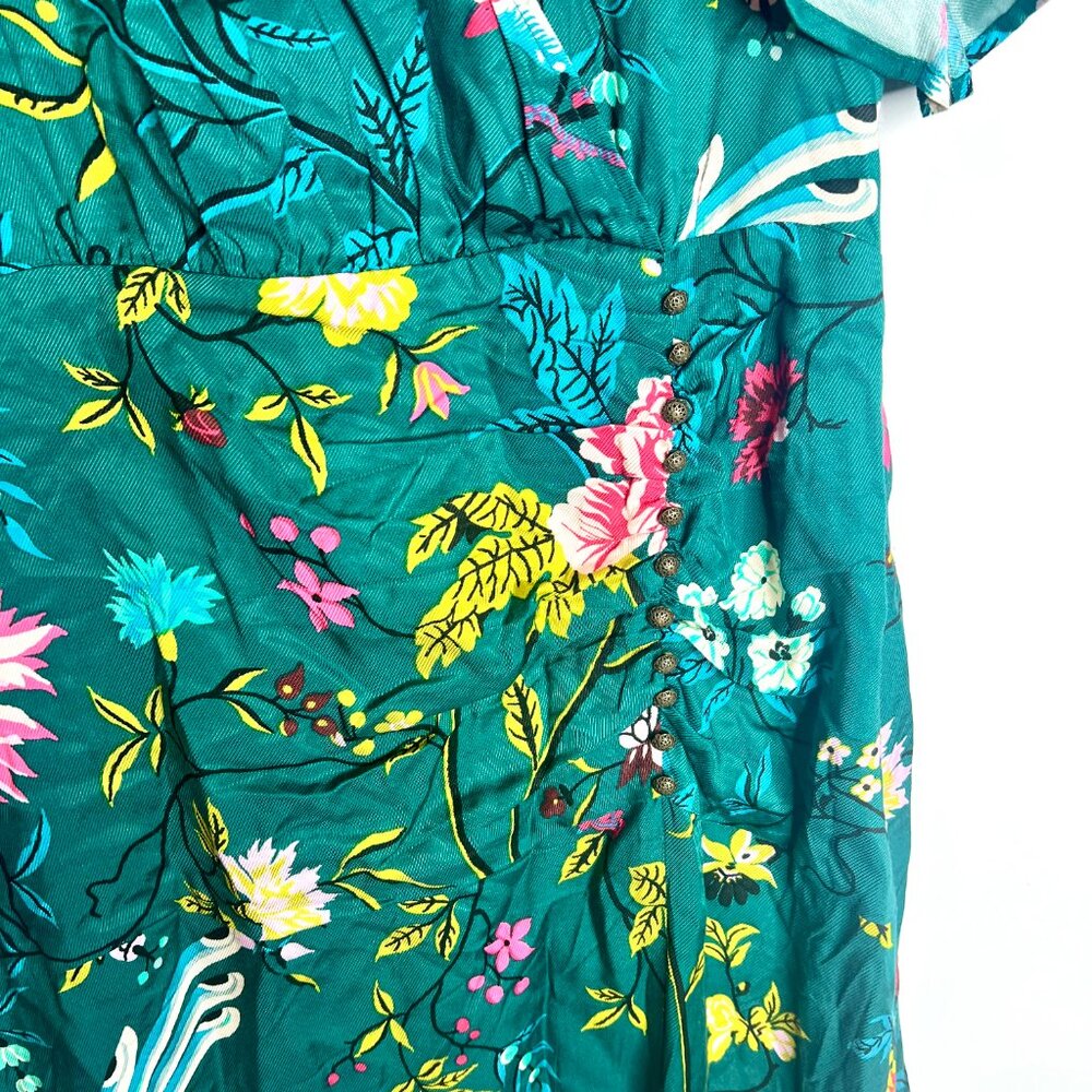 Anthropologie Teal Floral Wrap Midi Dress - Picture 7 of 10